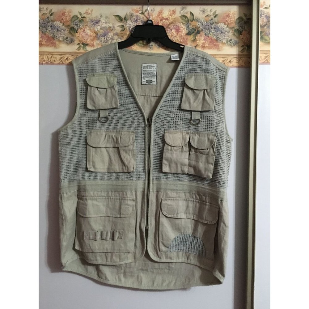 Bugle Boy Large Tan Safari Hunting Fishing Hiking Outdoor Vest